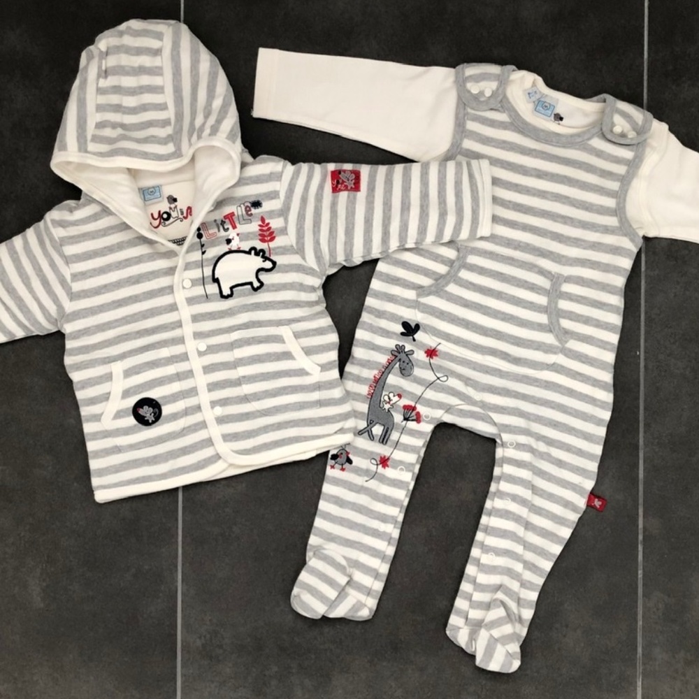 Baby set with jacket, footie, and shirt